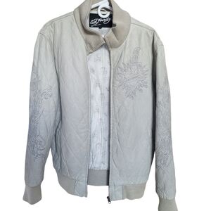 Ed Hardy by Christian Audigier Unisex Off-White Y2K Leather Jacket Size M
